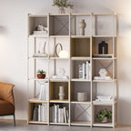 Elie - Bibliothèque 5 Niveaux en Métal et Décor Bois 140 cm - Beige