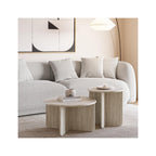 Mina - Set de 2 Tables Basses Rondes Décor Travertin - Beige
