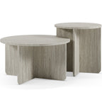 Mina - Set de 2 Tables Basses Rondes Décor Travertin - Beige