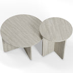 Mina - Set de 2 Tables Basses Rondes Décor Travertin - Beige