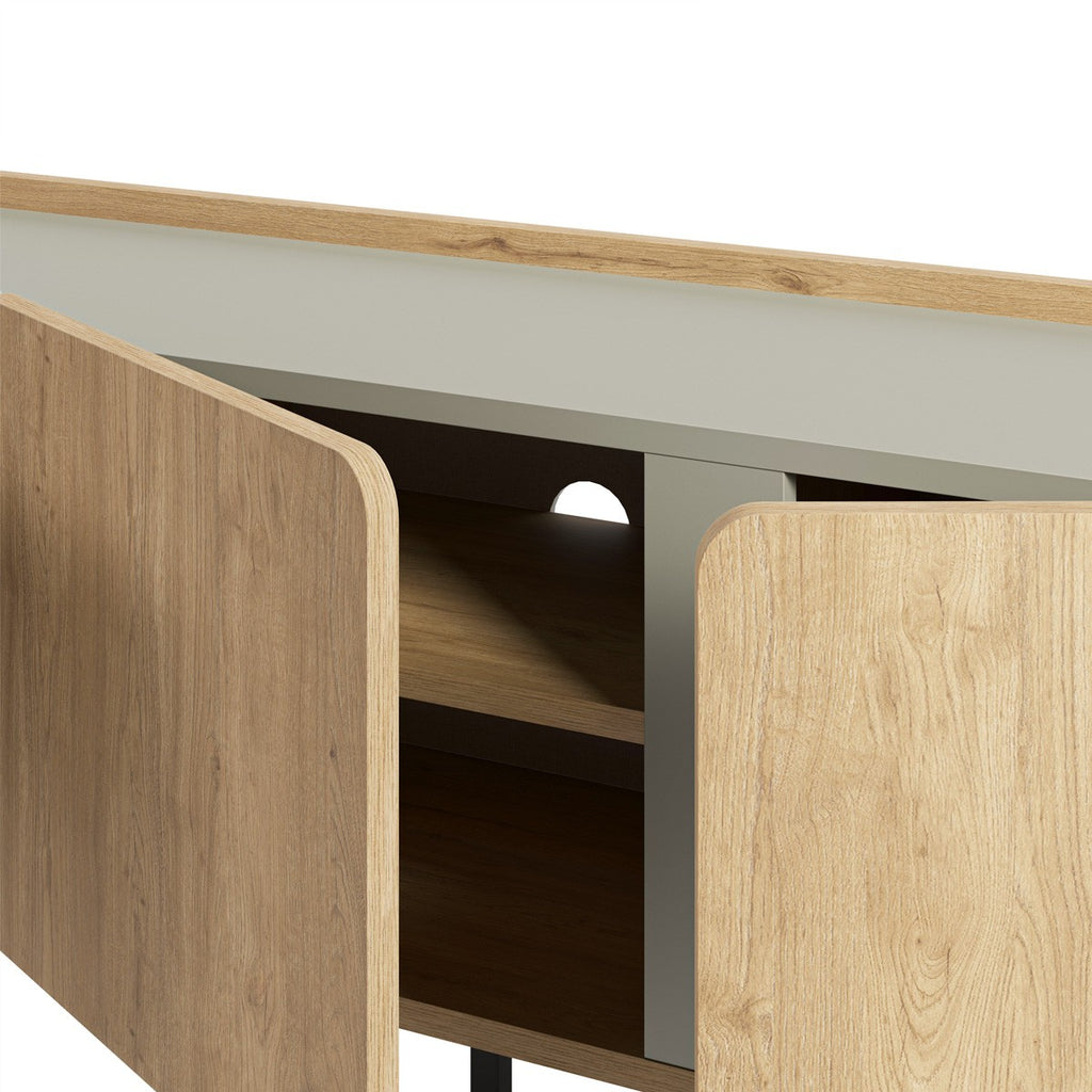 Ingo - Meuble TV 3 Portes Décor Chêne et Vert 140 cm - Bois