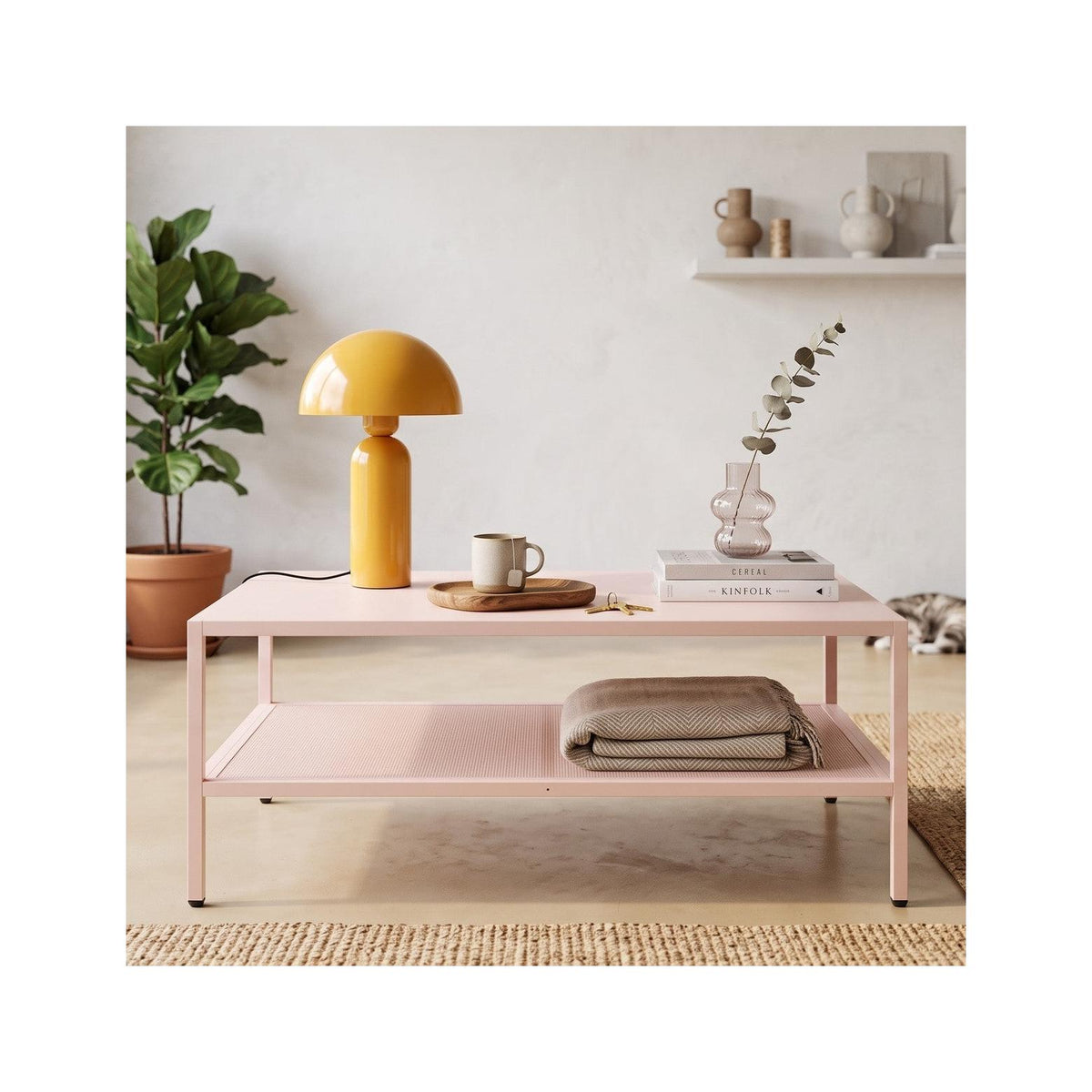 Ysia - Table Basse en Métal 100 x 60 cm - Rose Blush