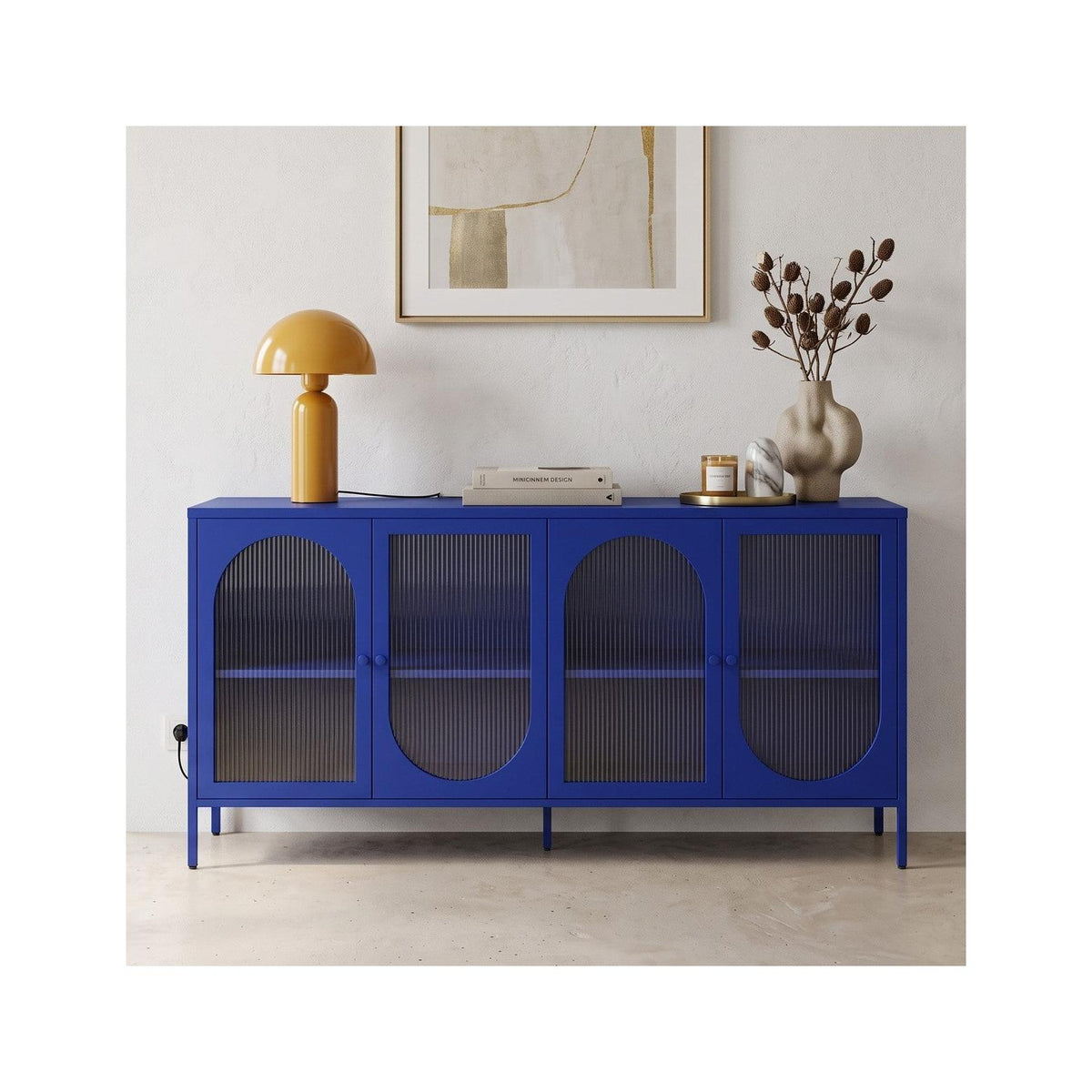 Ysia - Buffet 4 Portes en Métal 160 cm - Bleu Électrique