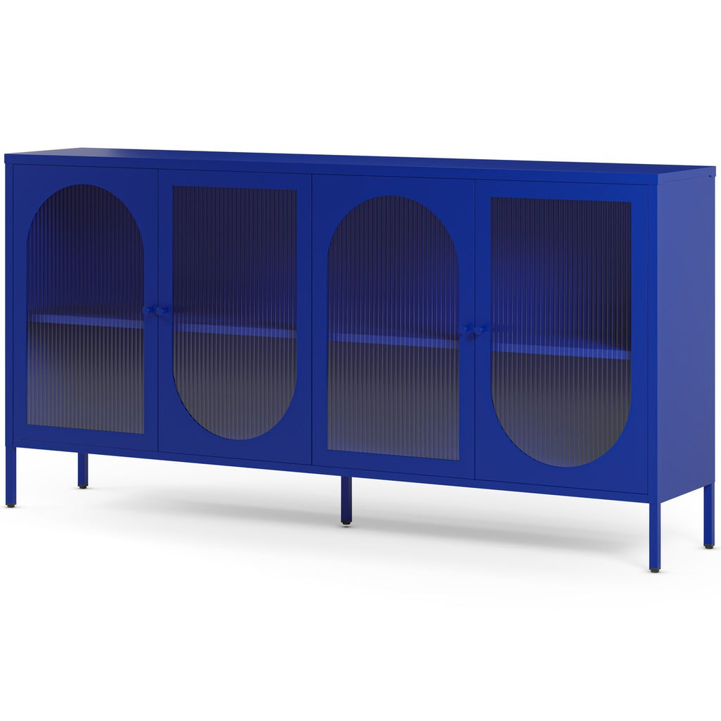 Ysia - Buffet 4 Portes en Métal 160 cm - Bleu Électrique
