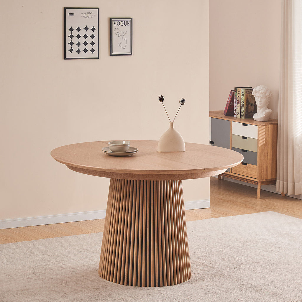 Ada - Table à Manger Ronde Extensible en 4 à 8 Personnes - 120/200 cm - Bois