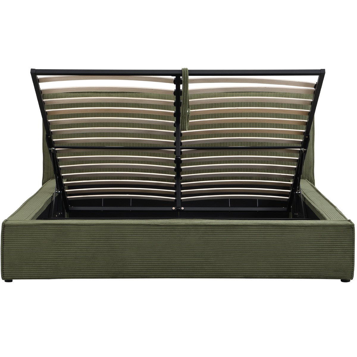 Arno - Lit Coffre Adulte 140x190 cm avec Sommier et Tête de Lit Matelassée en Velours Côtelé - Vert Kaki