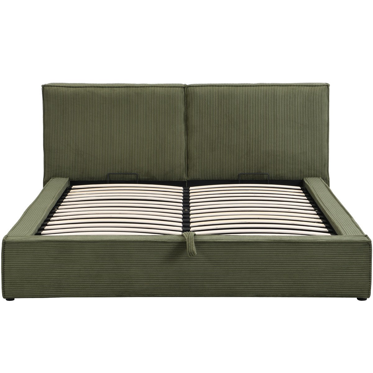 Arno - Lit Coffre Adulte 140x190 cm avec Sommier et Tête de Lit Matelassée en Velours Côtelé - Vert Kaki