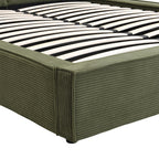 Arno - Lit Coffre Adulte 140x190 cm avec Sommier et Tête de Lit Matelassée en Velours Côtelé - Vert Kaki