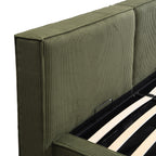 Arno - Lit Coffre Adulte 140x190 cm avec Sommier et Tête de Lit Matelassée en Velours Côtelé - Vert Kaki