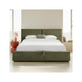 Arno - Lit Coffre Adulte 140x190 cm avec Sommier et Tête de Lit Matelassée en Velours Côtelé - Vert Kaki