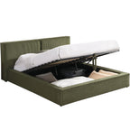 Arno - Lit Coffre Adulte 140x190 cm avec Sommier et Tête de Lit Matelassée en Velours Côtelé - Vert Kaki