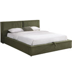 Arno - Lit Coffre Adulte 140x190 cm avec Sommier et Tête de Lit Matelassée en Velours Côtelé - Vert Kaki