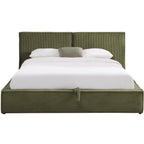 Arno - Lit Coffre Adulte 140x190 cm avec Sommier et Tête de Lit Matelassée en Velours Côtelé - Vert Kaki