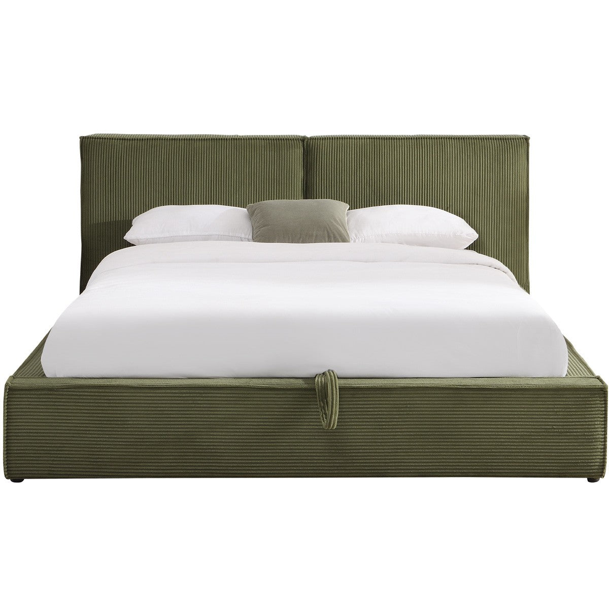 Arno - Lit Coffre Adulte 140x190 cm avec Sommier et Tête de Lit Matelassée en Velours Côtelé - Vert Kaki