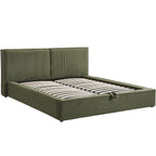 Arno - Lit Coffre Adulte 140x190 cm avec Sommier et Tête de Lit Matelassée en Velours Côtelé - Vert Kaki