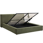 Arno - Lit Coffre Adulte 140x190 cm avec Sommier et Tête de Lit Matelassée en Velours Côtelé - Vert Kaki
