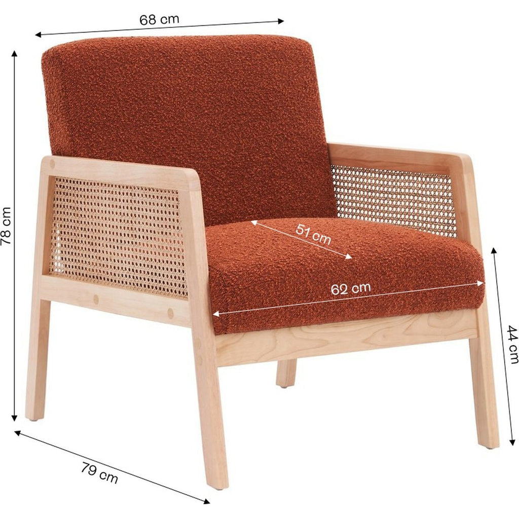 Mani - Fauteuil en Cannage et Tissu Bouclé - Rouille