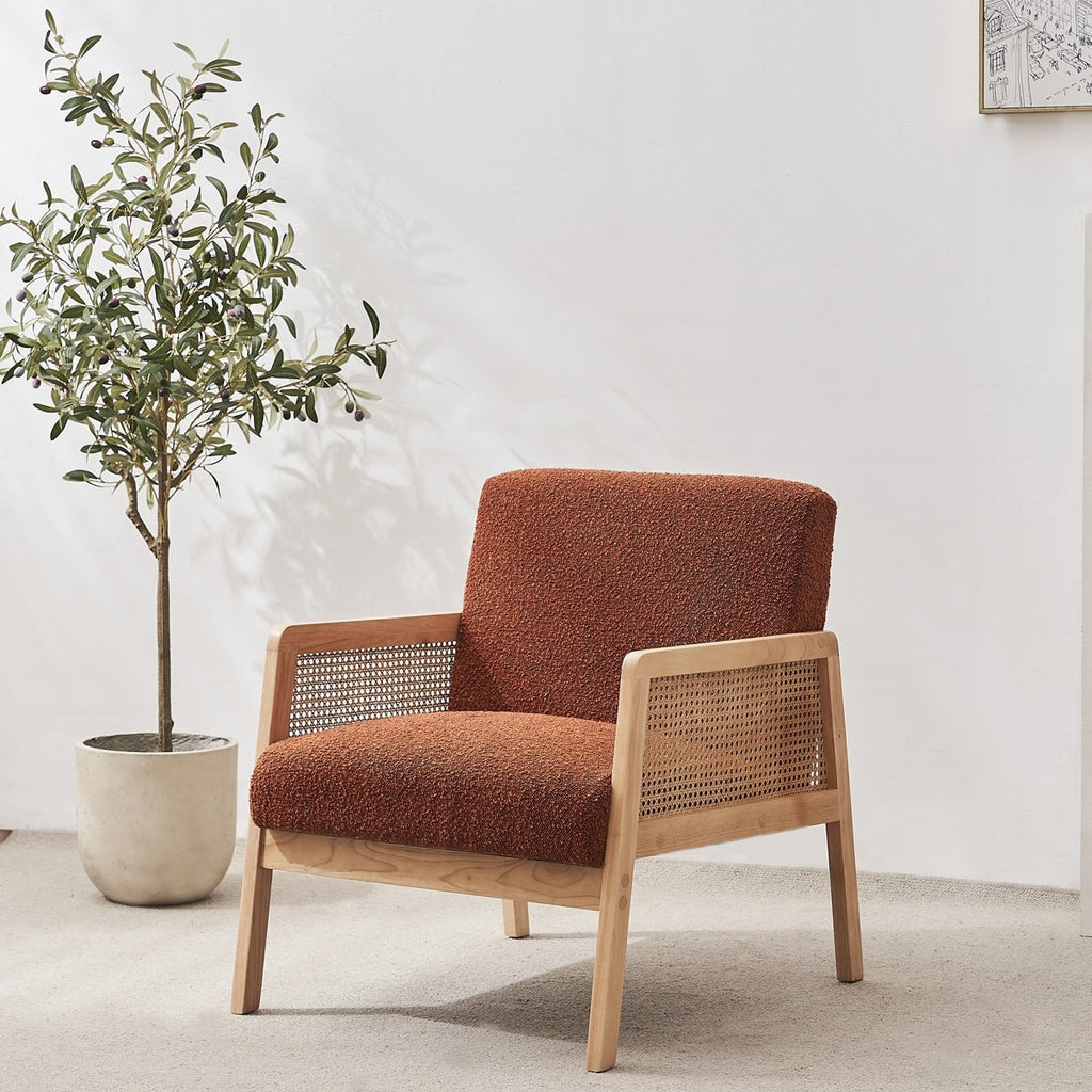 Mani - Fauteuil en Cannage et Tissu Bouclé - Rouille