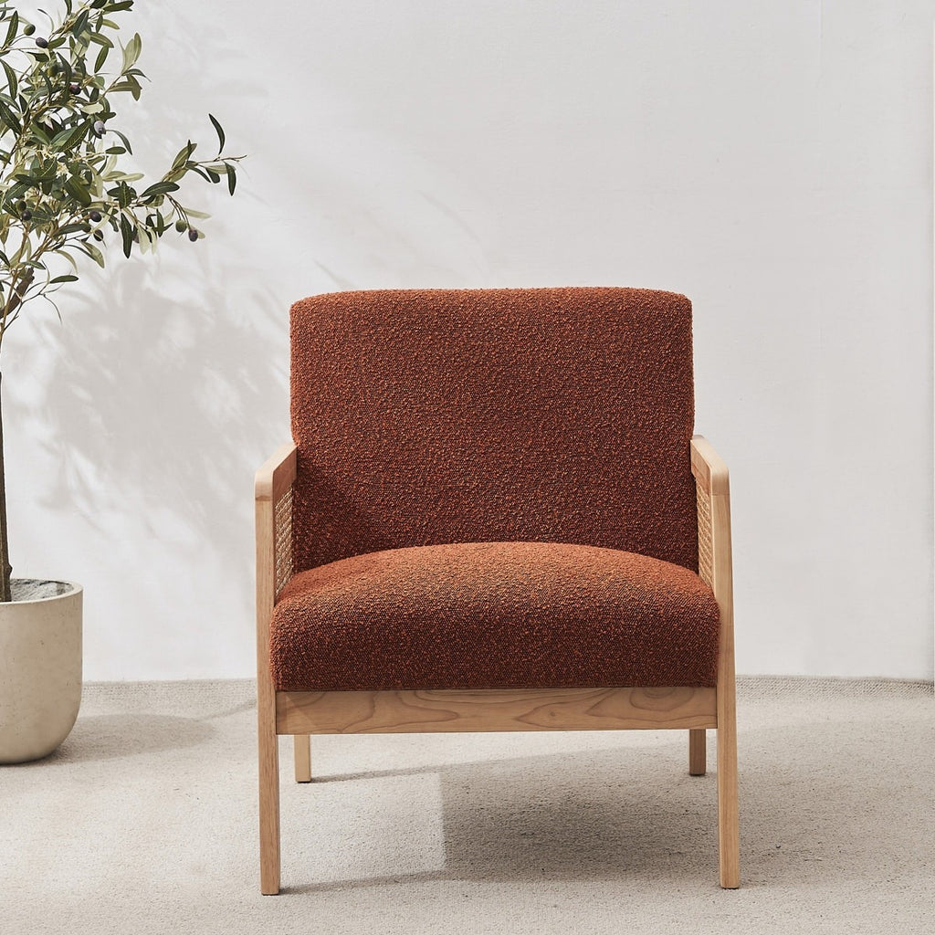 Mani - Fauteuil en Cannage et Tissu Bouclé - Rouille
