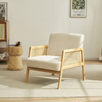 Mani - Fauteuil en Cannage et Velours Côtelé - Beige