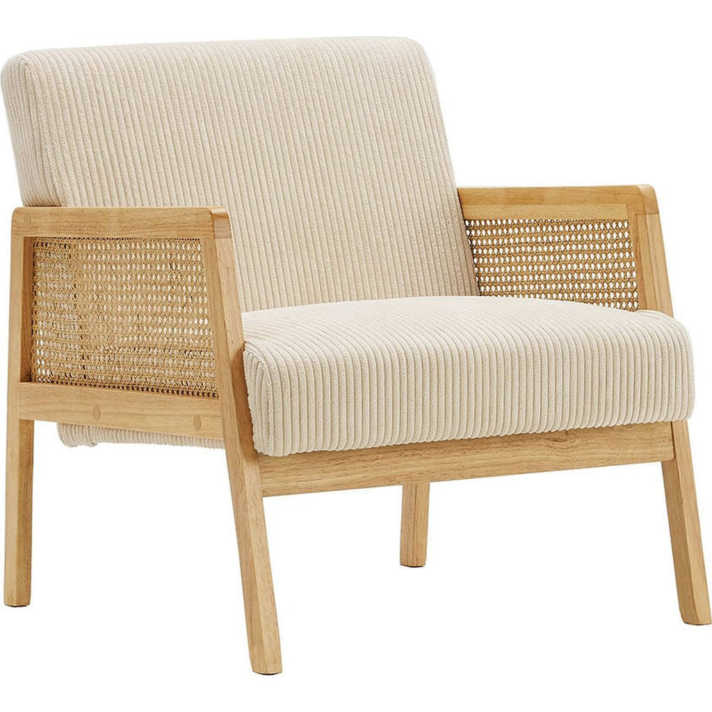 Mani - Fauteuil en Cannage et Velours Côtelé - Beige