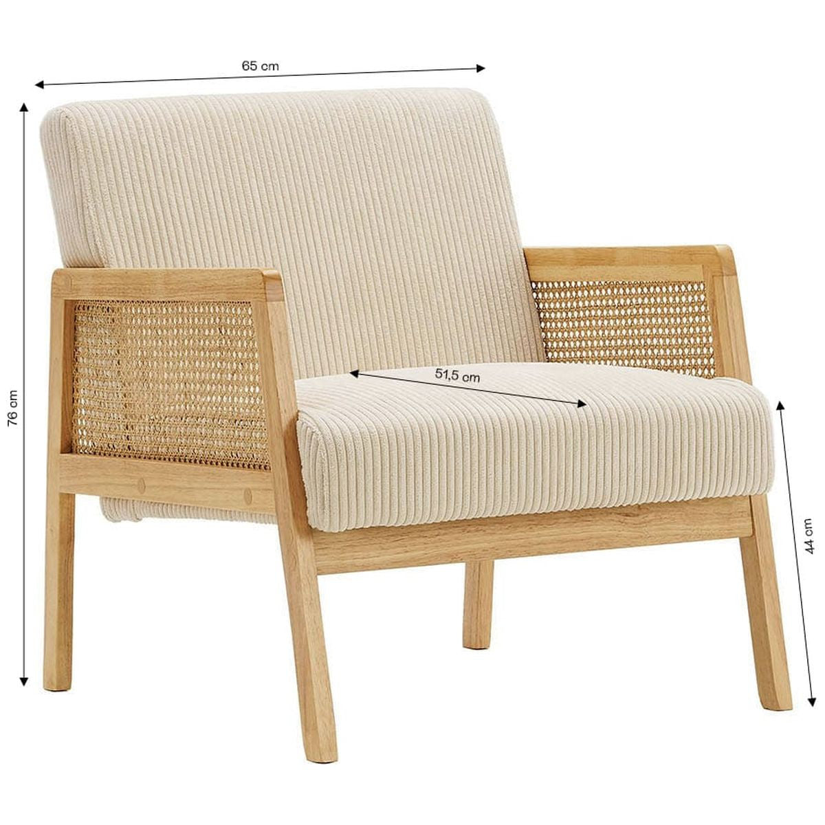 Mani - Fauteuil en Cannage et Velours Côtelé - Beige