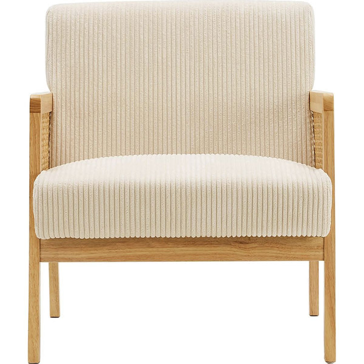 Mani - Fauteuil en Cannage et Velours Côtelé - Beige