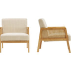 Mani - Fauteuil en Cannage et Velours Côtelé - Beige