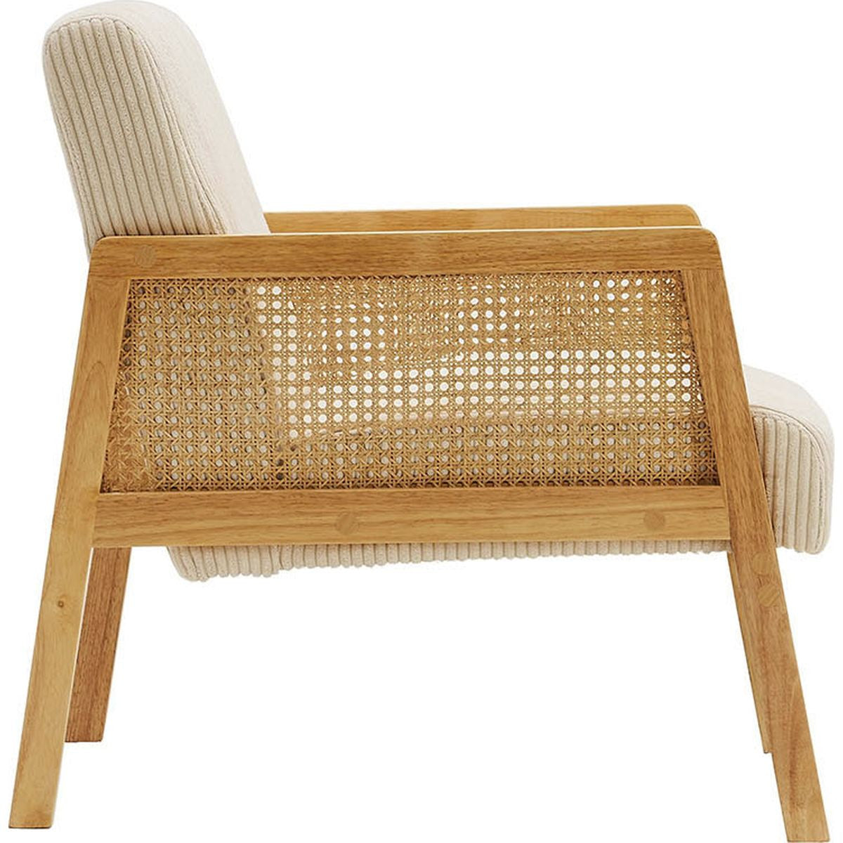 Mani - Fauteuil en Cannage et Velours Côtelé - Beige