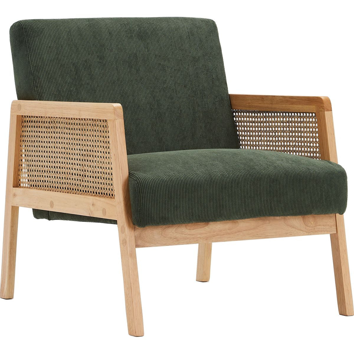Mani - Fauteuil en Cannage et Velours Côtelé - Vert Kaki