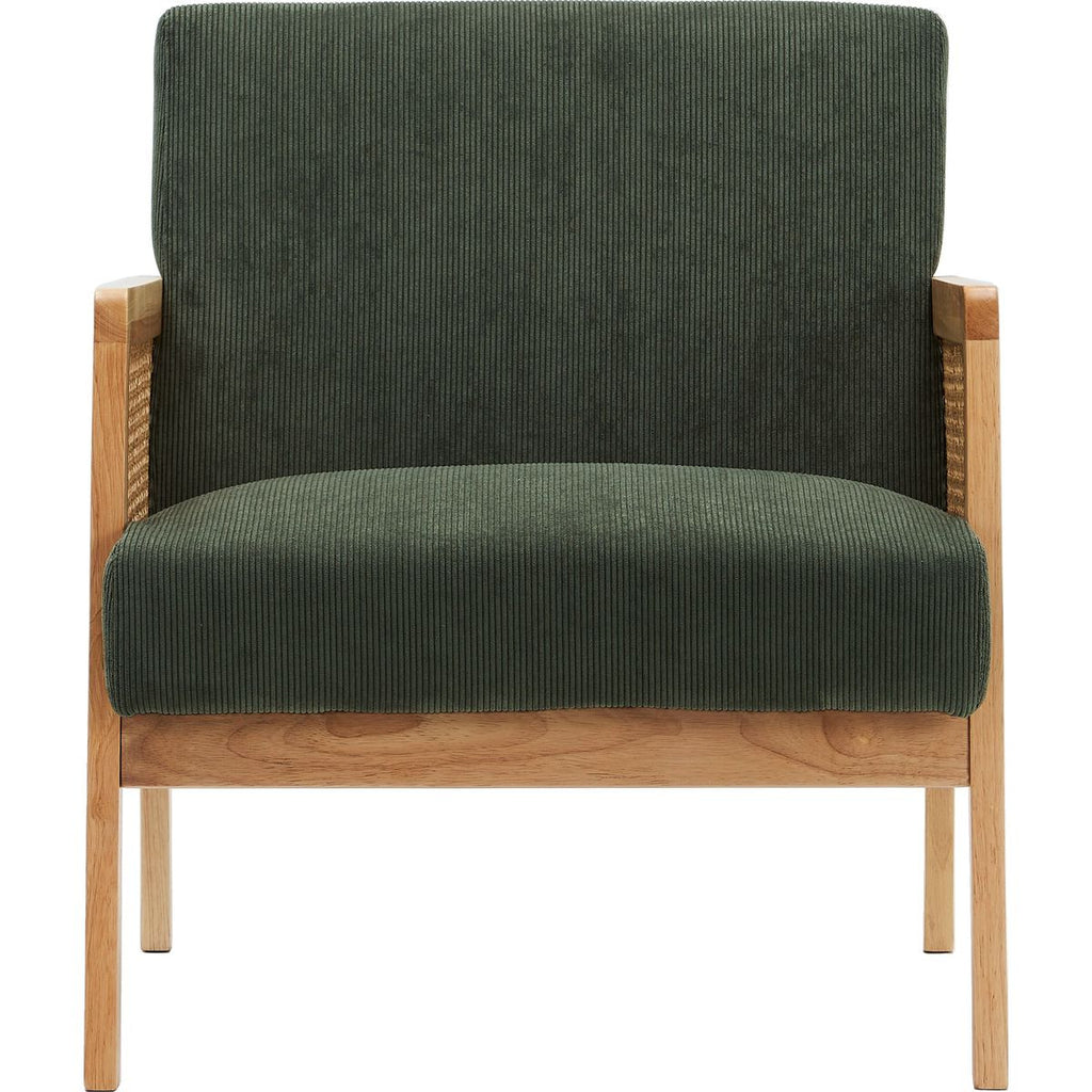 Mani - Fauteuil en Cannage et Velours Côtelé - Vert Kaki