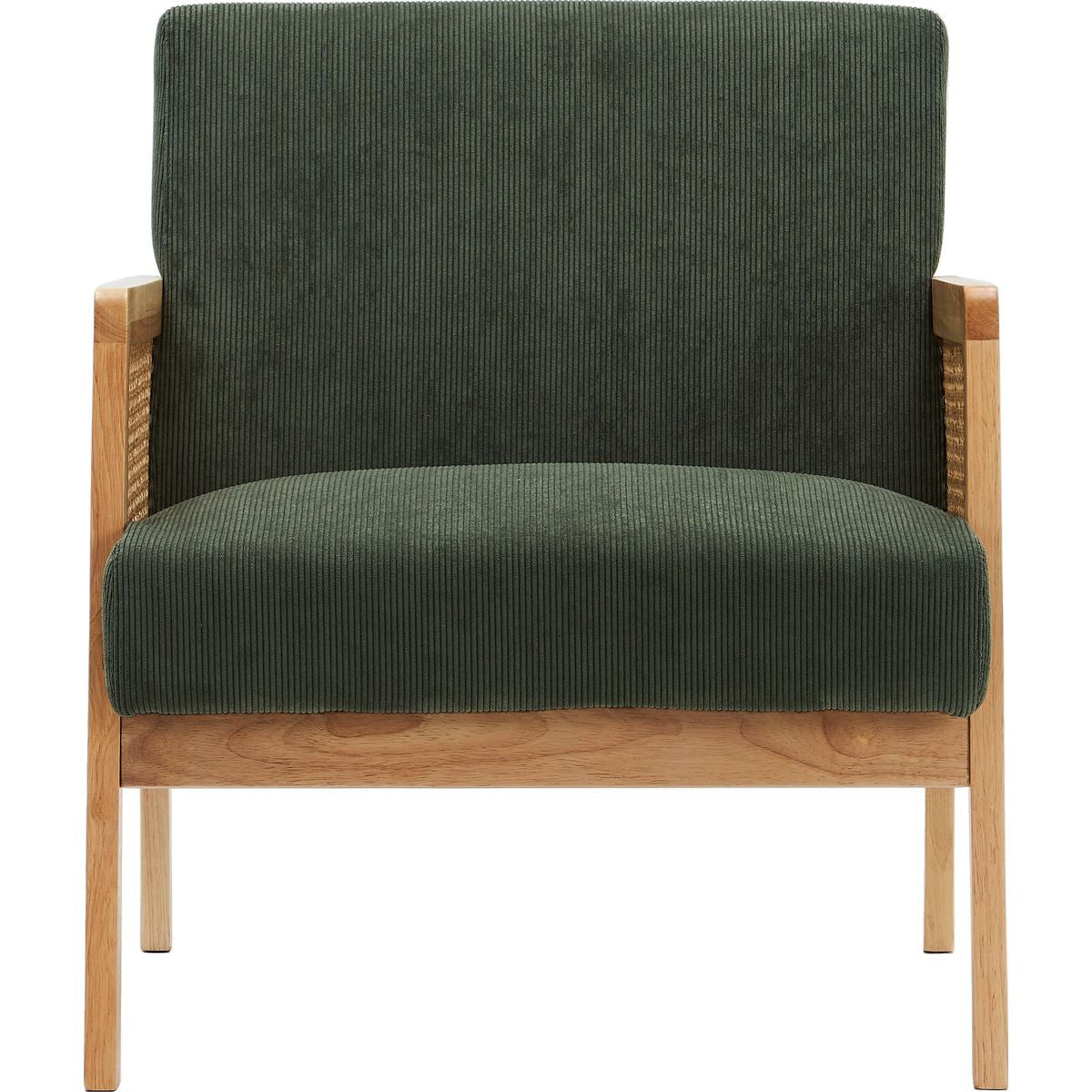 Mani - Fauteuil en Cannage et Velours Côtelé - Vert Kaki