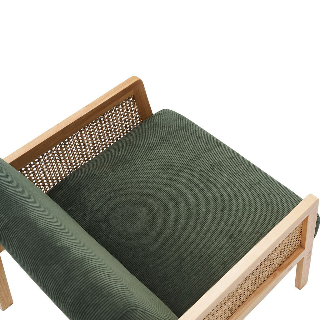 Mani - Fauteuil en Cannage et Velours Côtelé - Vert Kaki