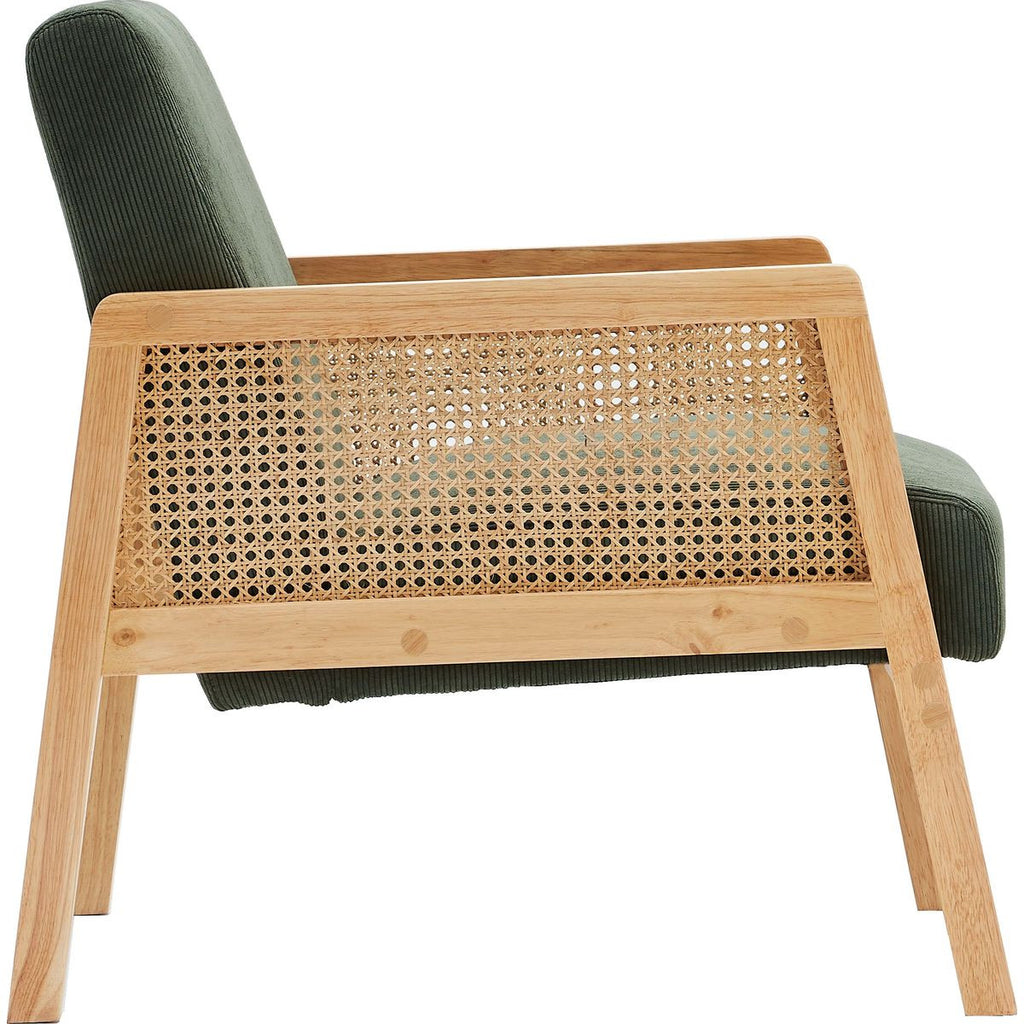 Mani - Fauteuil en Cannage et Velours Côtelé - Vert Kaki