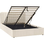 Ava - Lit Coffre Adulte 140x190 cm avec Tête de Lit Capitonnée en Tissu Bouclé - Beige