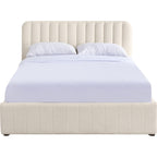 Ava - Lit Coffre Adulte 140x190 cm avec Tête de Lit Capitonnée en Tissu Bouclé - Beige