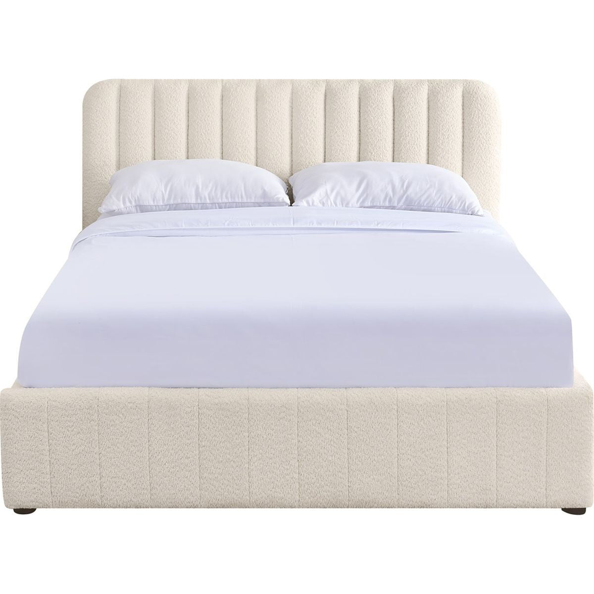Ava - Lit Coffre Adulte 140x190 cm avec Tête de Lit Capitonnée en Tissu Bouclé - Beige