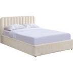 Ava - Lit Coffre Adulte 140x190 cm avec Tête de Lit Capitonnée en Tissu Bouclé - Beige