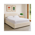 Ava - Lit Coffre Adulte 140x190 cm avec Tête de Lit Capitonnée en Tissu Bouclé - Beige