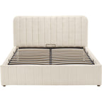 Ava - Lit Coffre Adulte 140x190 cm avec Tête de Lit Capitonnée en Tissu Bouclé - Beige