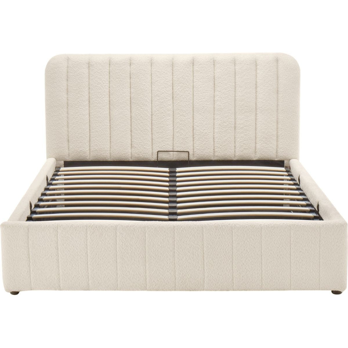 Ava - Lit Coffre Adulte 140x190 cm avec Tête de Lit Capitonnée en Tissu Bouclé - Beige