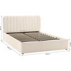Ava - Lit Coffre Adulte 140x190 cm avec Tête de Lit Capitonnée en Tissu Bouclé - Beige