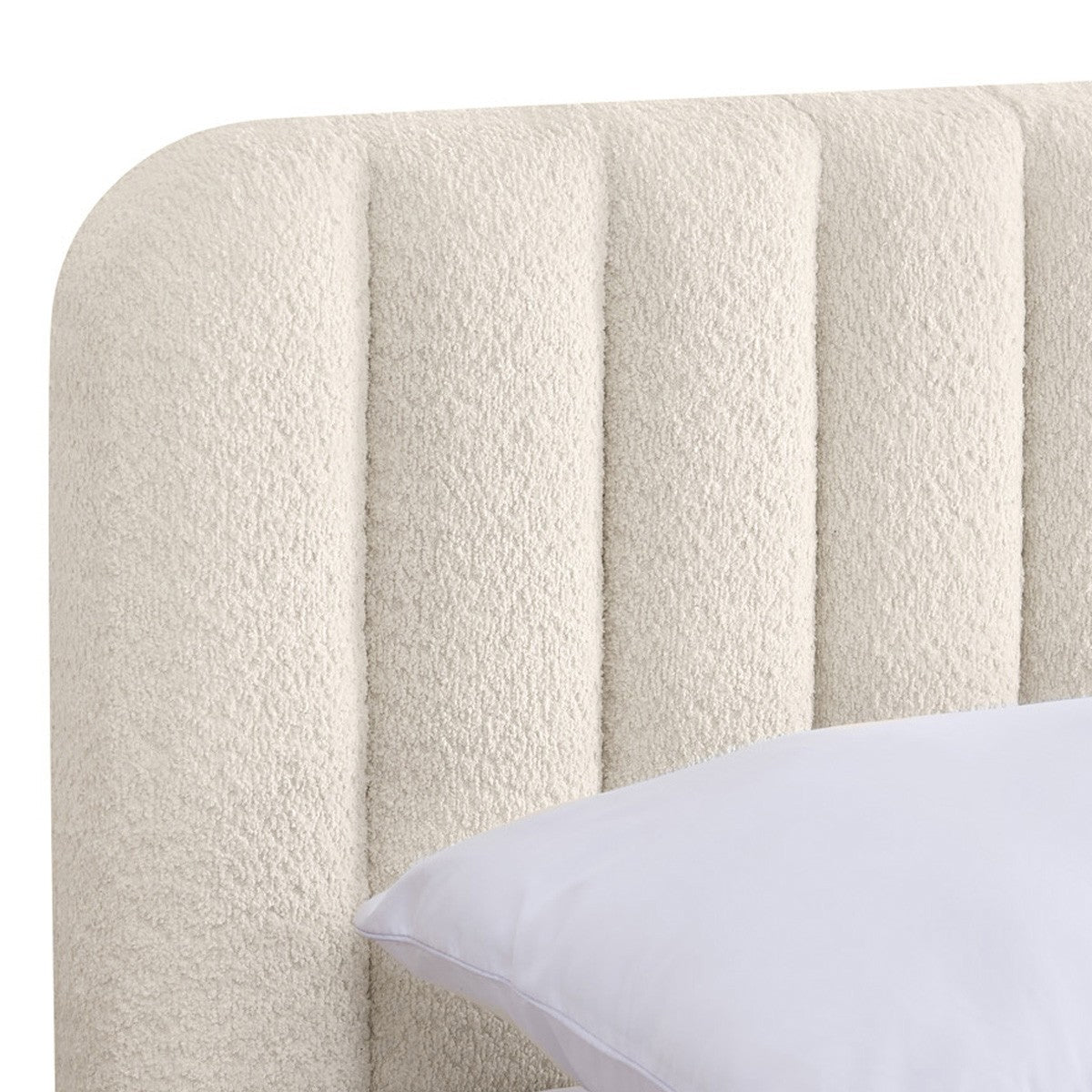Ava - Lit Coffre Adulte 140x190 cm avec Tête de Lit Capitonnée en Tissu Bouclé - Beige
