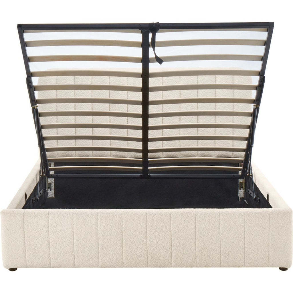 Ava - Lit Coffre Adulte 140x190 cm avec Tête de Lit Capitonnée en Tissu Bouclé - Beige