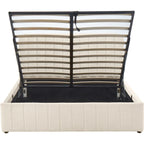 Ava - Lit Coffre Adulte 140x190 cm avec Tête de Lit Capitonnée en Tissu Bouclé - Beige