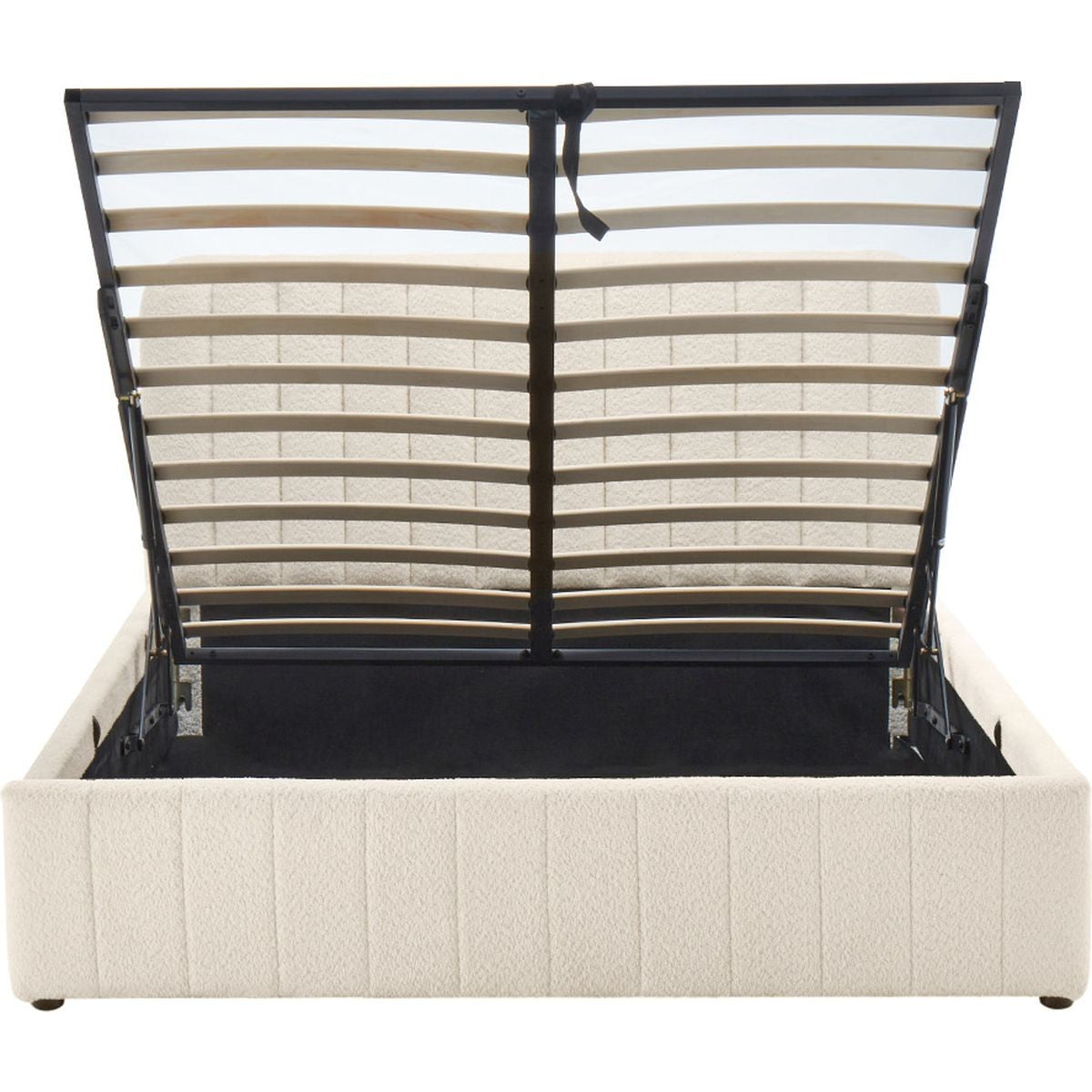 Ava - Lit Coffre Adulte 140x190 cm avec Tête de Lit Capitonnée en Tissu Bouclé - Beige
