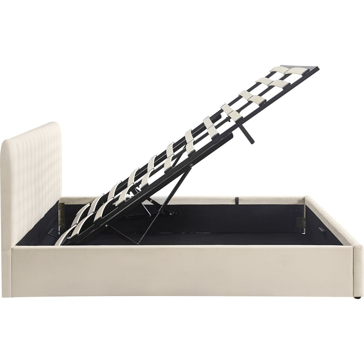 Ava - Lit Coffre Adulte 140x190 cm avec Tête de Lit Capitonnée en Velours - Beige