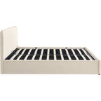 Ava - Lit Coffre Adulte 140x190 cm avec Tête de Lit Capitonnée en Velours - Beige