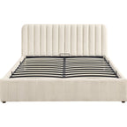 Ava - Lit Coffre Adulte 140x190 cm avec Tête de Lit Capitonnée en Velours - Beige