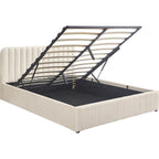 Ava - Lit Coffre Adulte 140x190 cm avec Tête de Lit Capitonnée en Velours - Beige